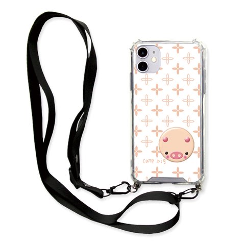 iPhoneネックストラップ付きスマホケース【cute pig】iPhone各種（名入れ可）