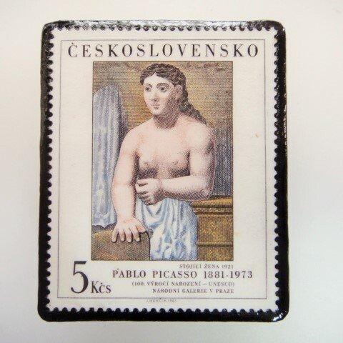 チェコスロバキア　美術切手ブローチ　3021 
