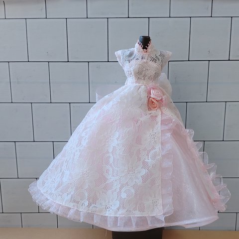 28.5cmdollサイズ　チャイナカラーのドレス(桃)