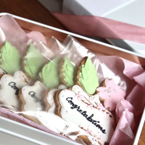 お祝いに・内祝いに☆選べるメッセージ・桜のアイシングクッキー3枚セット×5