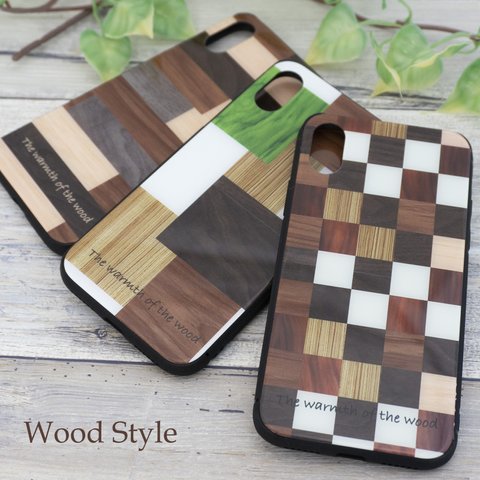 多機種対応 スマホケース ガラス【 Wood Style 】木 木目 ウッド 寄木細工 Wood iPhone android JI11U