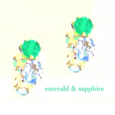 - sawayakana kaze - Emerald & Sapphire Earrings