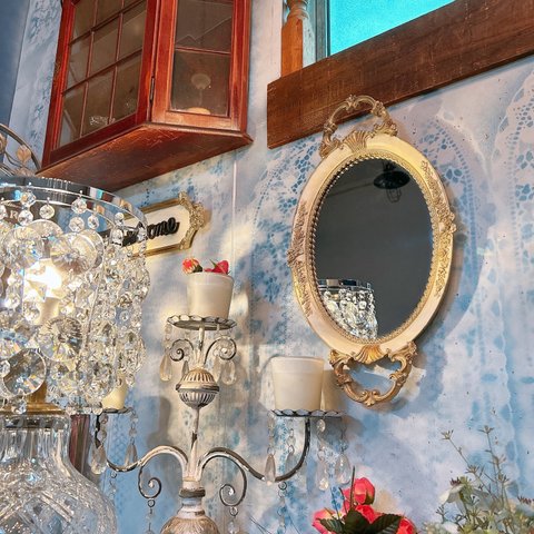アンティークな部屋 おしゃれな鏡 一面鏡 ⑯ ウォールミラー 取手付き壁掛け鏡 