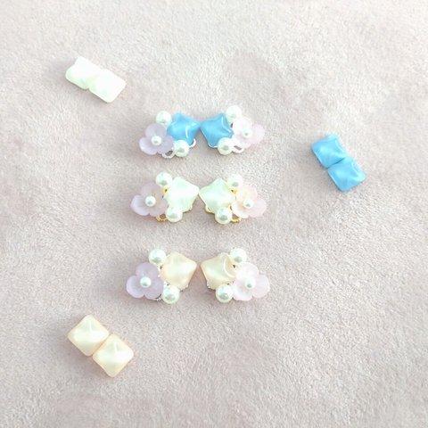 ピンクお花 石風ストーンピアス＆イヤリング #樹脂ピアス #樹脂ノンホールピアス #ステンレスピアス