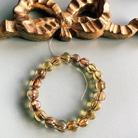光る【1連20コセット】JIRI＊IVANA#czech beads#チェコビーズ　melonround8㍉　irregular peridot green/irregular copper