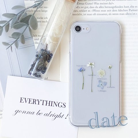 schedule book blue - 植物標本 のような 押し花 スマホケース iPhone*。 date