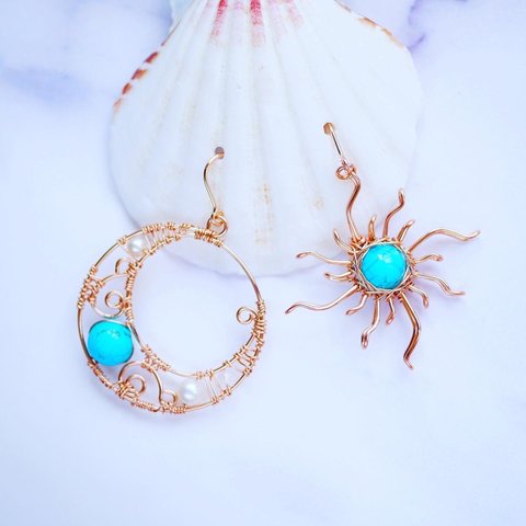 太陽と月ピアス turquoise