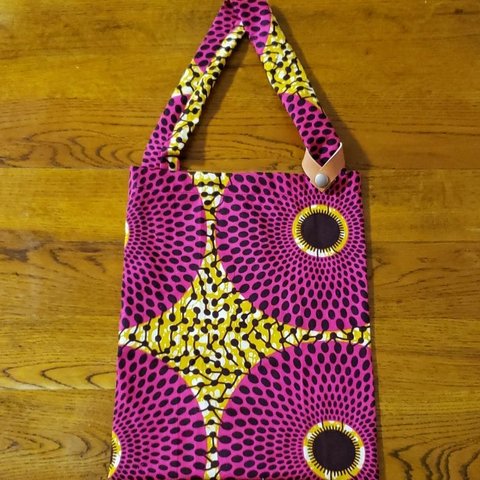 [アフリカ布☆エコbag]本革留め具つき☆ハンドメイド