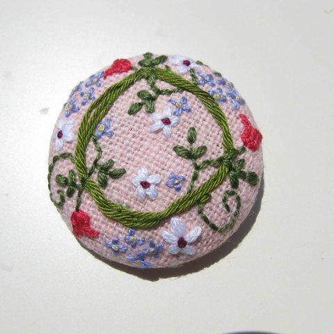 刺繍ブローチ　忘れな草とクレマチスのリース　　ブローチ*ヘアゴム