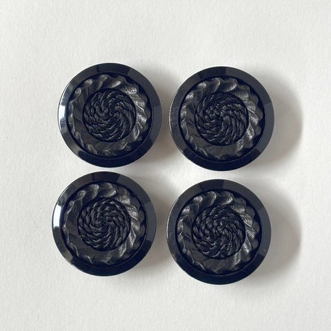 レトロ 円形 丸型 ボタン ブラック 異素材 23mm 4個セット ei-027