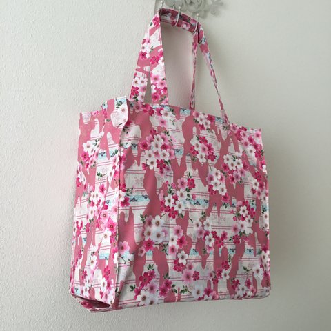 桜和柄エコバッグ、さくらタイト・アンド・タイディ・トートバッグ、Cherry Blossom Tight ‘n’ Tidy Tote Bag, Eco bag, ピンク、白
