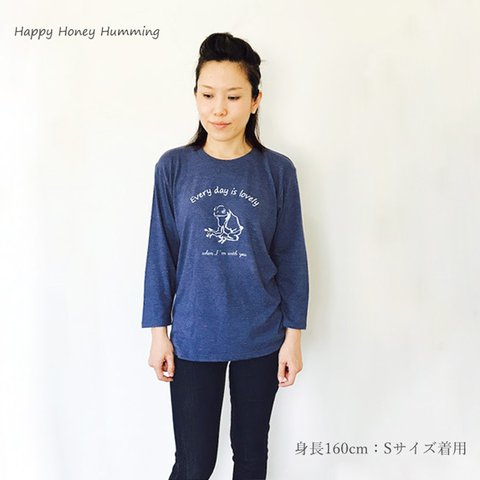 七分袖　カエルTシャツ　ヘザーネイビー　送料無料