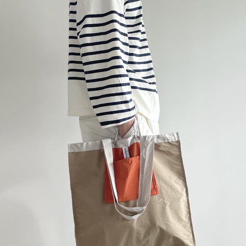【Daily 2way tote bag】 ナイロン素材 / beige orange