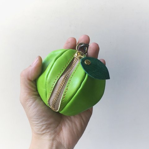 【受注製作（納期約3週間）】コインケース　「pomme」青りんご