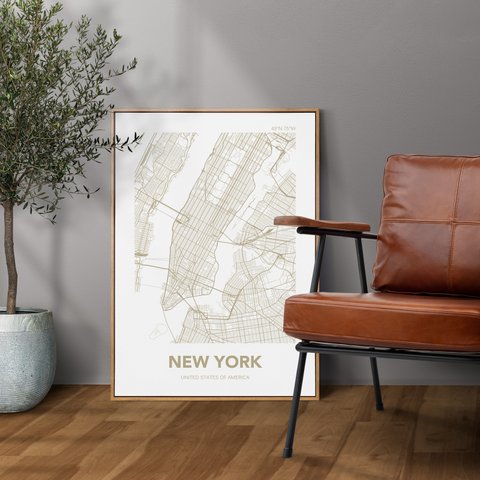 アートポスター MAP ニューヨーク アメリカ ベージュ L判 ハガキ 2L判 A4 A3 B3 A2 B2 アート モノトーン 地図 インテリアポスター【MAP_BEA01】