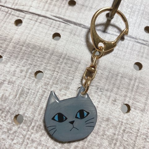 かわいい　猫　キーホルダー　ブリティッシュショートヘア　グレー　ネコ　ねこ　ストラップ　チャーム　アクセサリー　猫キーホルダー