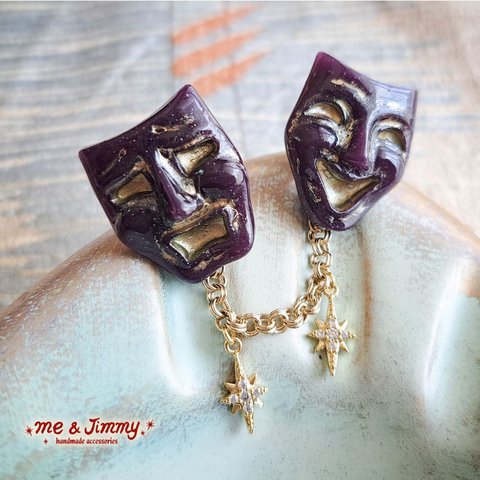 ✴Two Face ＆ Starburst Double Pins✴【Dark Plum】