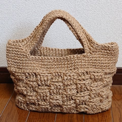 【一点物】個性的❗ブロック模様がポイント✨麻ひもトートバッグ👜