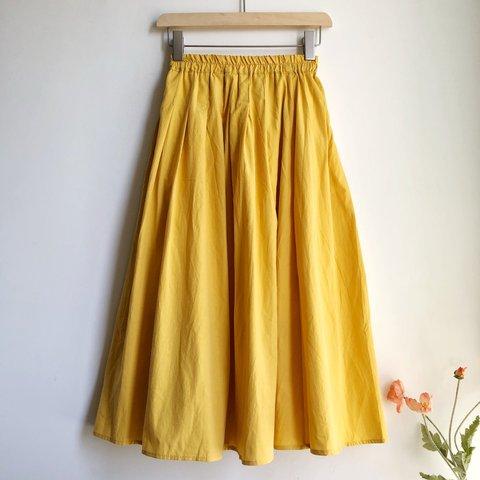 黄色 裏地付き 春夏のギャザースカート