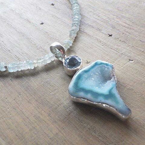 *sv925* 海の女神のドゥルージーステートメントネックレス　Lagoon Druzy with Blue Topaz アクアマリン