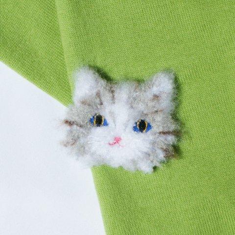 ふわもふ 手刺繍「ねこにゃんの ふわもふブローチ」