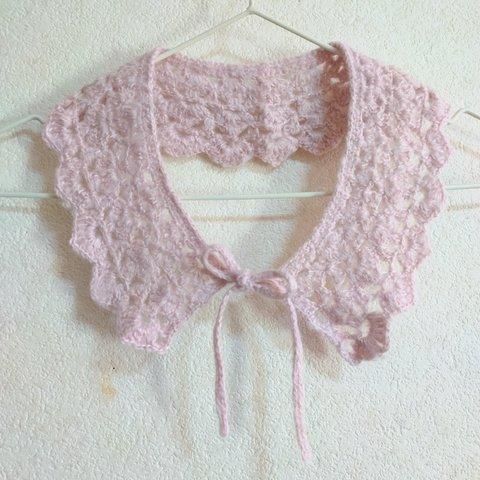 送料込み！　ピンク　モヘア風毛糸のふんわり　 つけ襟　手編み雑貨　編み物 