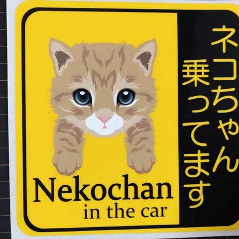 ネコちゃん　乗ってます　01　ステッカーorマグネット　UV加工 