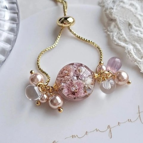 elegant pink flower ・.。.＊*bracelet 