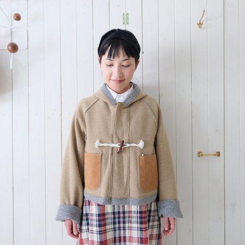 『 お仕立て承ります♪ 』リバーシブルニット ショートコート 　moku gray & chick beige