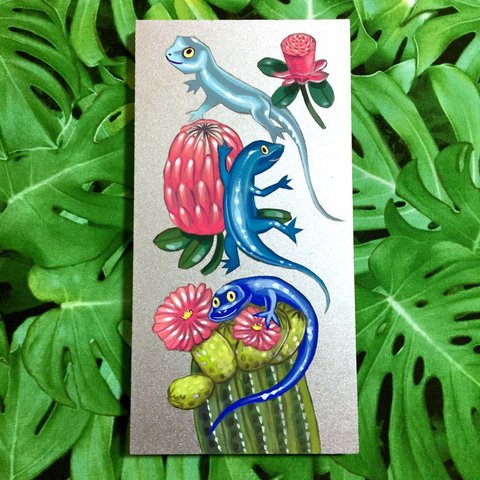 原画 トカゲと花のイラスト 絵 絵画 アート 壁掛け 手描き 手書き トカゲ 蜥蜴 イラスト