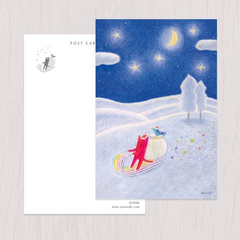 ポストカード2枚セット　赤い猫と青い鳥「ハルとソラ」No.2024-12