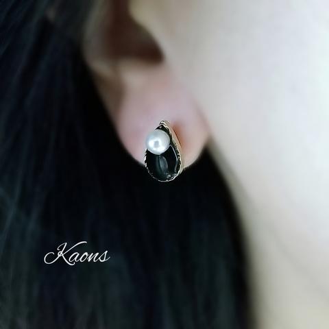 ピアス/　ブラック　ドロップ　パール　ピアス