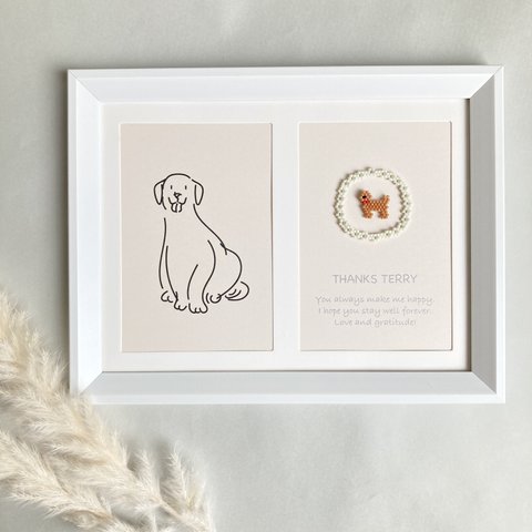 【THANKS my love（トイプードル）photo frame】犬 トイプードル ペット フォトフレーム メモリアル プレゼント ビーズ 動物モチーフ