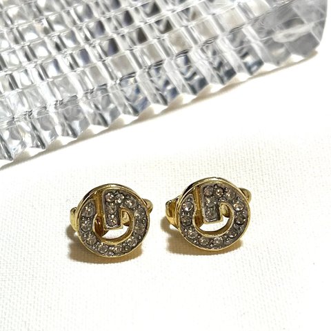 088590sVINTAGE EARRING  ストーン GIVENCHY ストーンGGヴィンテージ　アンティーク  クラシカル　フラワー　ミニ　　　カジュアルブライダルジュエリ ギフト　メンズ　