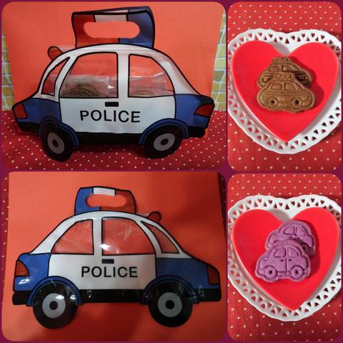 POLICEカーの形のジッパーバッグに乗り物クッキー２袋♪(*^▽^*)