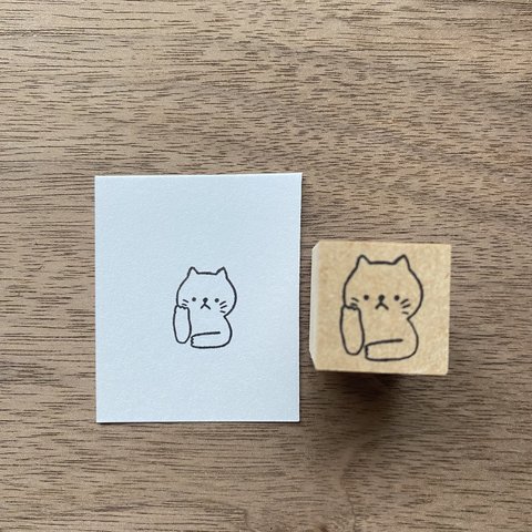 【考えるねこ】イラストはんこ　2cm角　ラバースタンプ