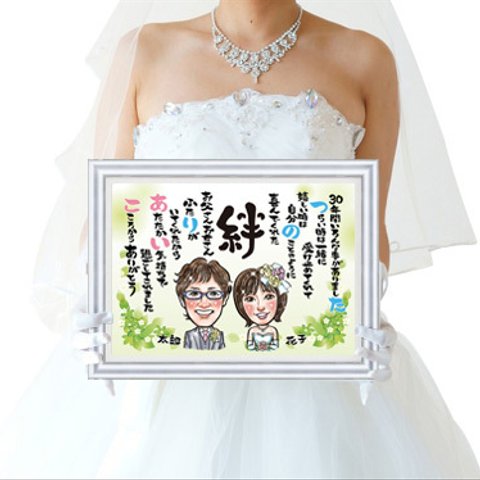 結婚式の両親贈呈品に「似顔絵名前詩シングル」