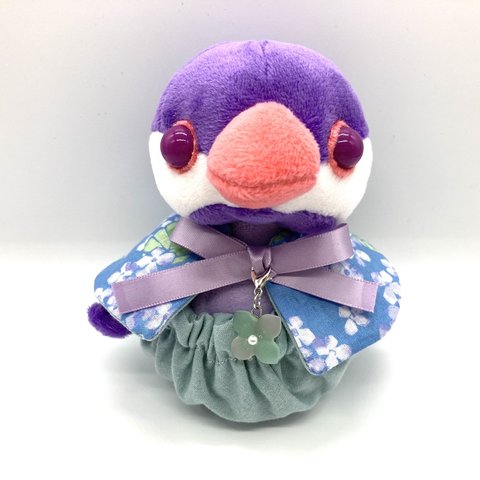 【受注製作only】紫陽花 の ケープ セット ( くすみブルー × 紫 ) * 文鳥 着せ替え ぬいぐるみ 用*  梅雨 アジサイ あじさい  ぬいぐるみ服 ぬい服 ぬいコス 20230401