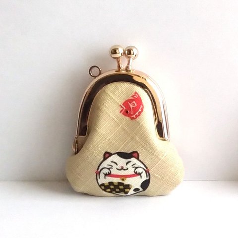 小さいがま口：豆姫：ちっちゃいがま口：littlie purse 382：かわいいがまぐち：小さな財布：猫,cat,真ん丸ネコ