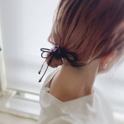  【ヘアゴム1個】リボンヘアゴム　ブラックorブラウン