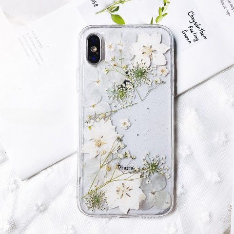 本物の押し花  押しフルーツ   ハンドメイド  スマホケース iPhoneケース   アジサイ  さくら