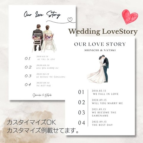 結婚式のウェルカムスペースに♡Lovestory♡カラーイラスト付きタイプ