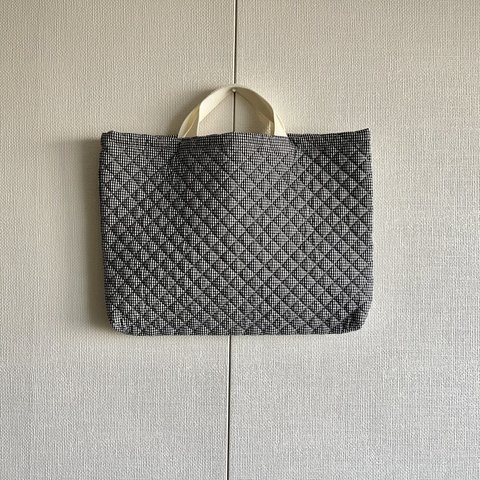 【lesson bag】ネイビーカラーギンガムチェックのキルティング生地で作ったレッスンバッグ・お受験バック（ポケットなし）