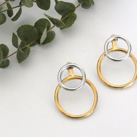 ダブルフープ2WAYピアス / silver×brass 　055