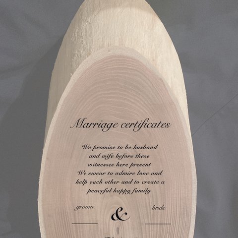  一枚板の木製結婚証明書