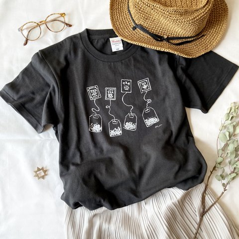 【６月中旬発送】《Tea-shirt》紅茶ティーバッグTシャツ（黒）