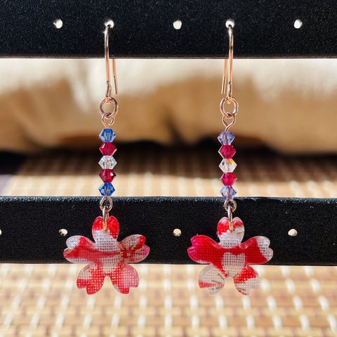 ピアス　 ハンドメイド　 桜　 和柄　 ピンクゴールド　一点物