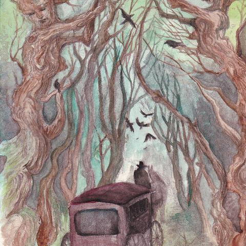 「森へゆく馬車」鉛筆 水彩 イラスト 原画