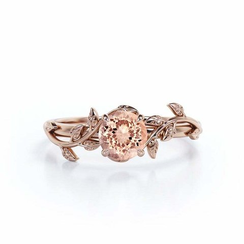 K10 10金 自然をモチーフにしたモルガナイトのエンゲージリング ピンクの宝石 プロミスの指輪