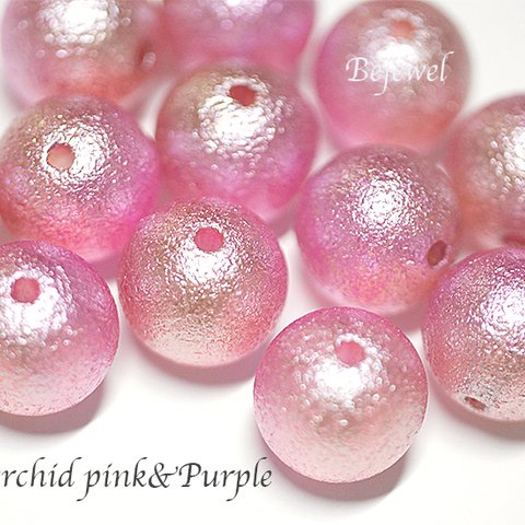 再販【15個入り】両穴（貫通）パールOrchid Pink&Purpleコットンパール風10mm 